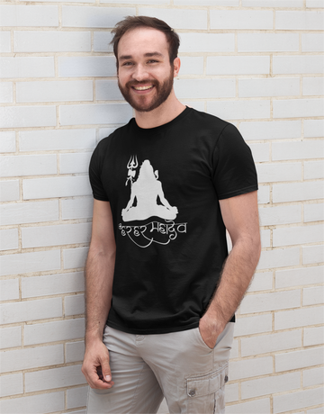 Har Har Mahadev Meditation Printed T-Shirt for Men