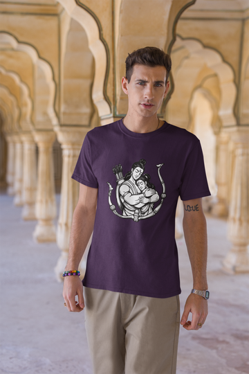 Sri Ram & Mata Sita Printed Premium Purple T-Shirt for Men
