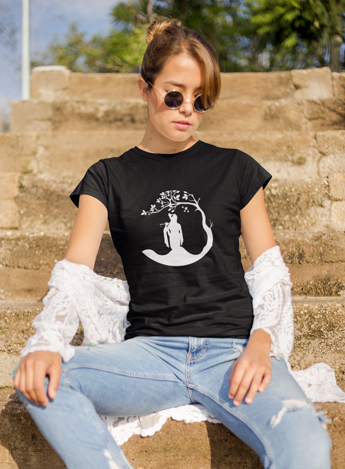 Lord Krishna With Flute Very Beatiful T-Shirt For Women