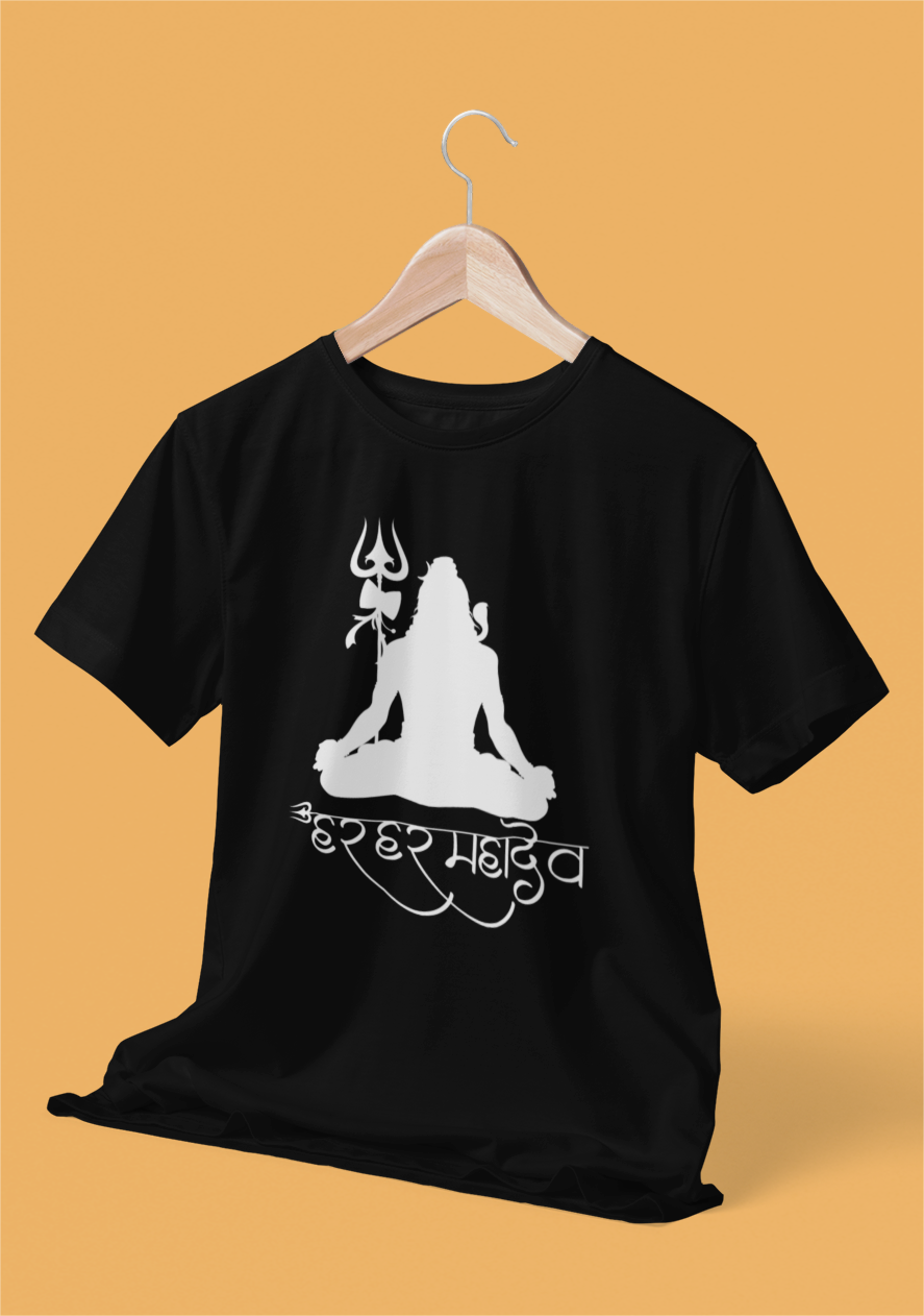 Har Har Mahadev Meditation Printed T-Shirt for Men