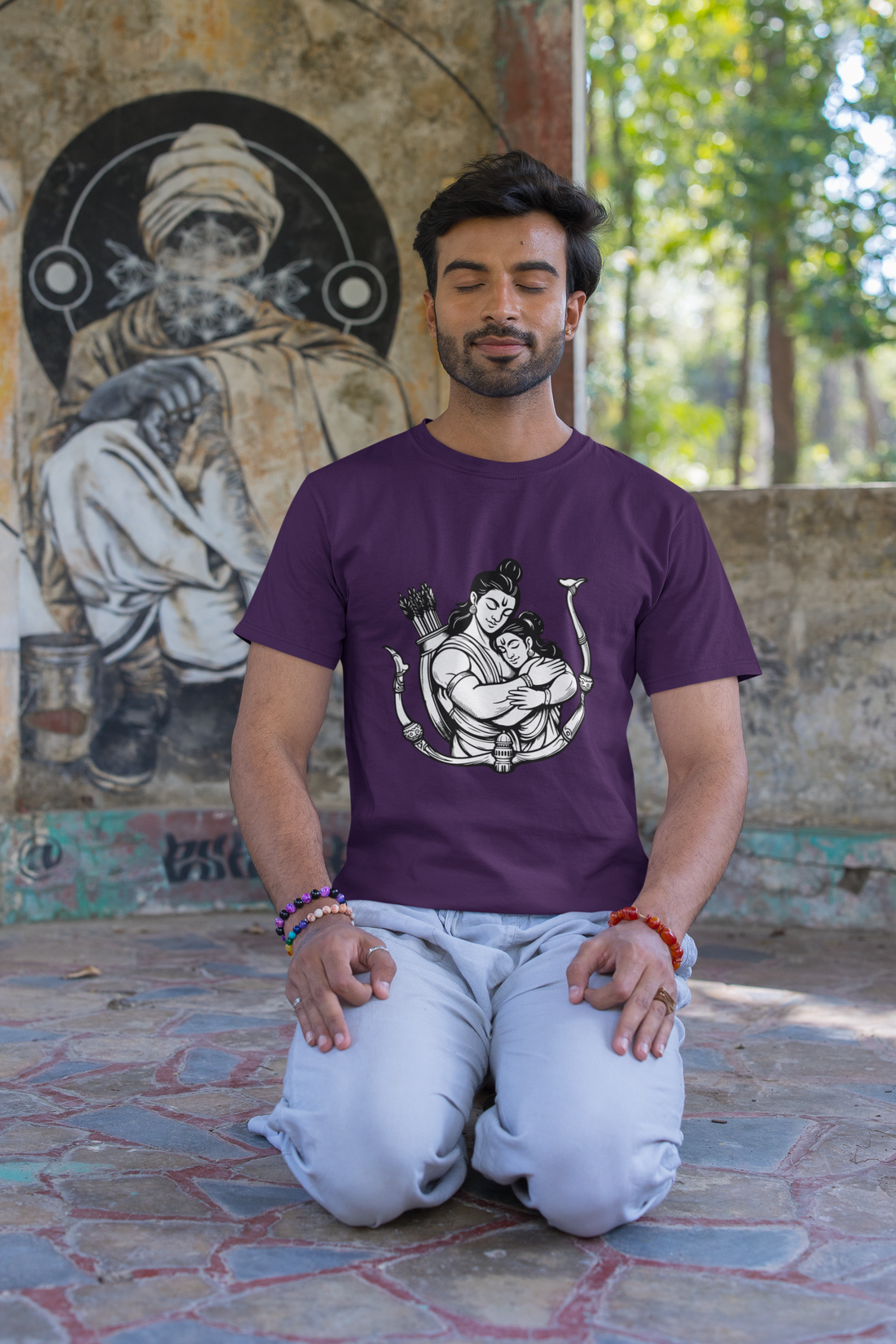 Sri Ram & Mata Sita Printed Premium Purple T-Shirt for Men