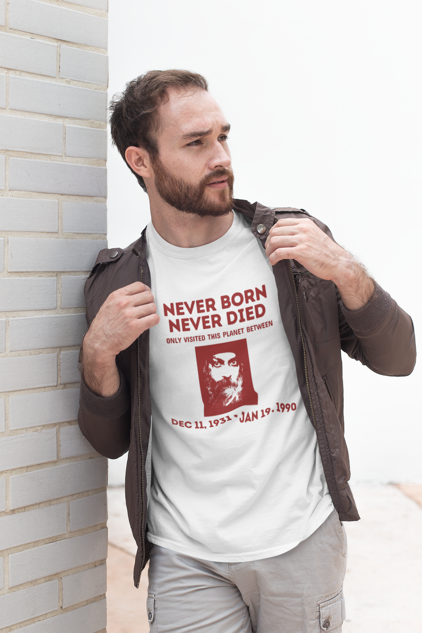 OSHO "Never Born, Never Died" Premium T-Shirt for Men